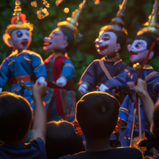 7. ילדים מרותקים צופים במופע בובות תאילנדי מסורתי.